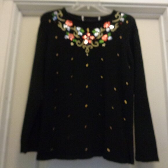 VINTAGE RETRO HOLIDAY GIRL Bling Beads & Beaded Sweater P S to M - Picture 2 of 6